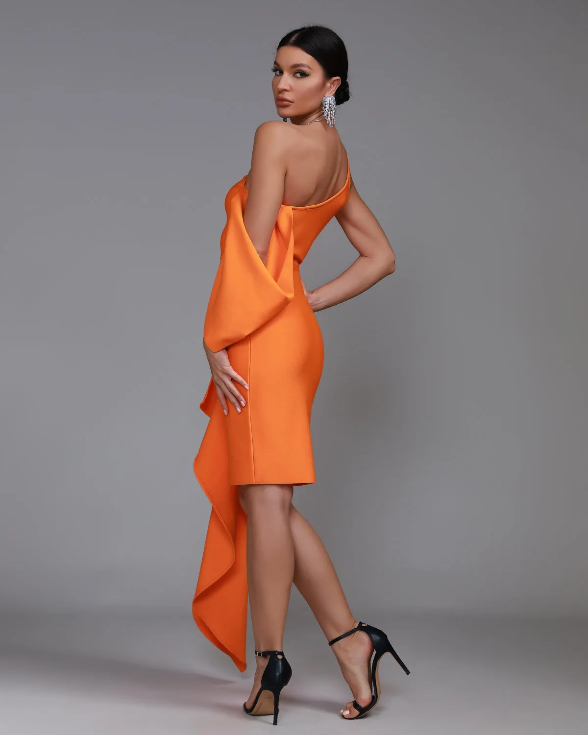One Shoulder Bandage Draped Dress