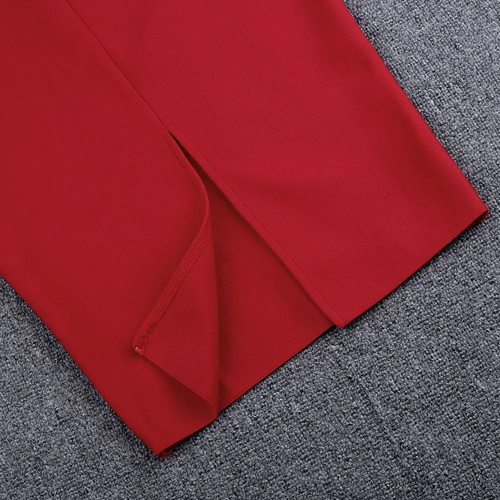 One Shoulder Short Sleeve Asymmetrical Over Knee Bandage Dress PZ19198