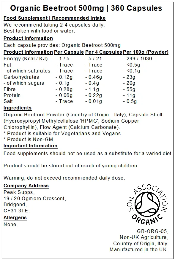 Organic Beetroot 500mg Capsules (Pure)
