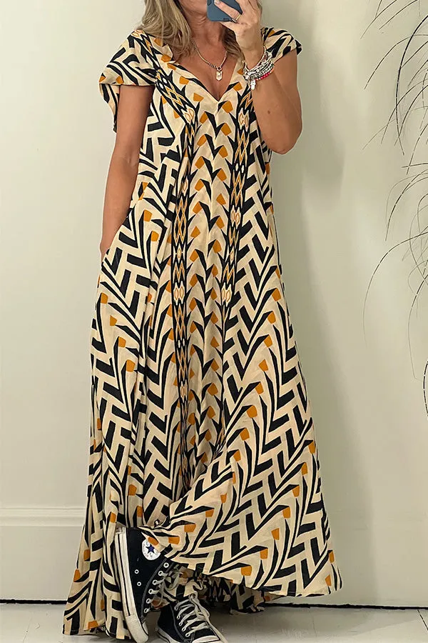 Out At Sea Tribal Printed Pocket A-line Maxi Dress