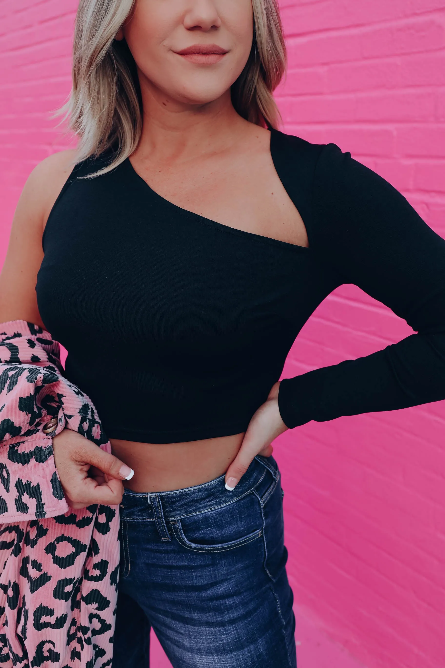 Over the Edge One-Shoulder Top - Black