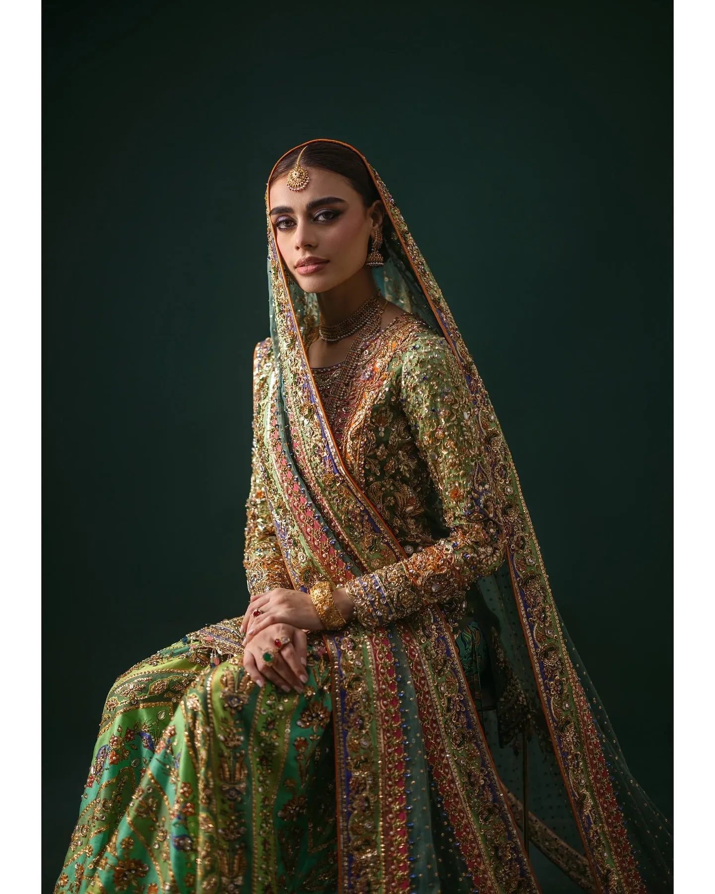 Pakistani Bridal Dress in Green Gharara Kameez Style