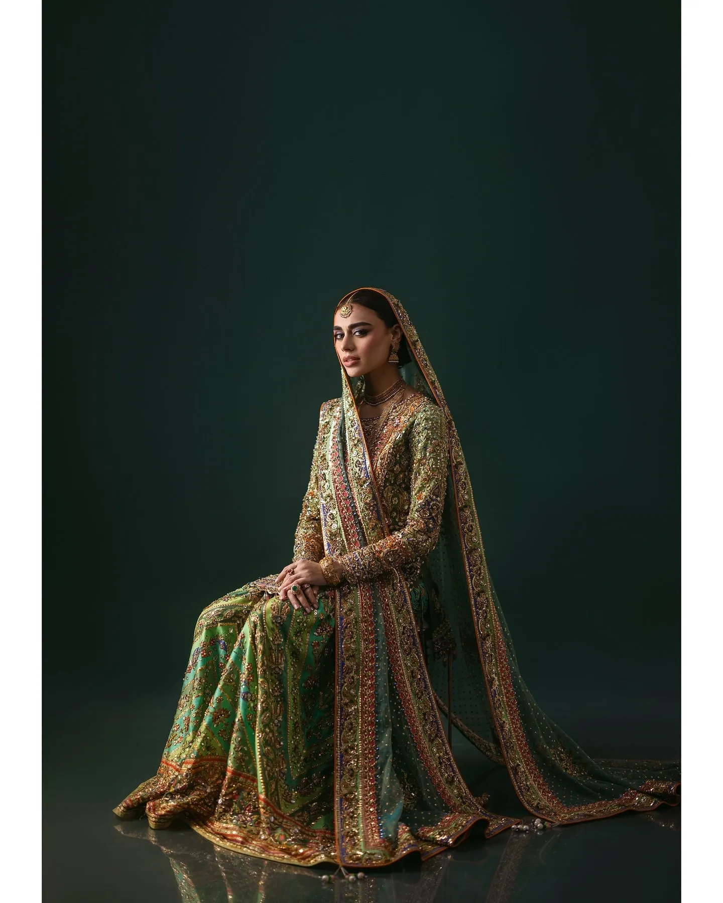 Pakistani Bridal Dress in Green Gharara Kameez Style