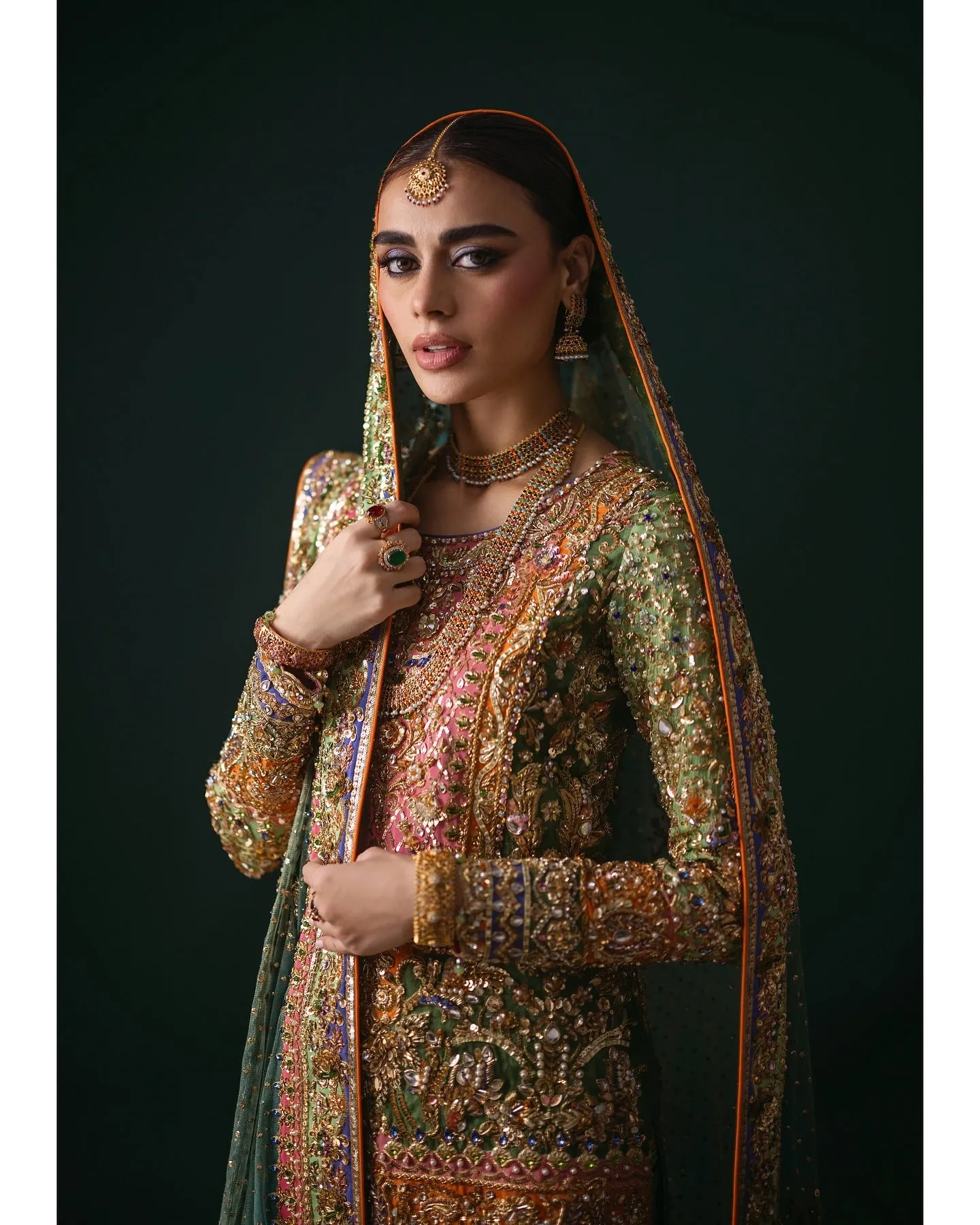 Pakistani Bridal Dress in Green Gharara Kameez Style