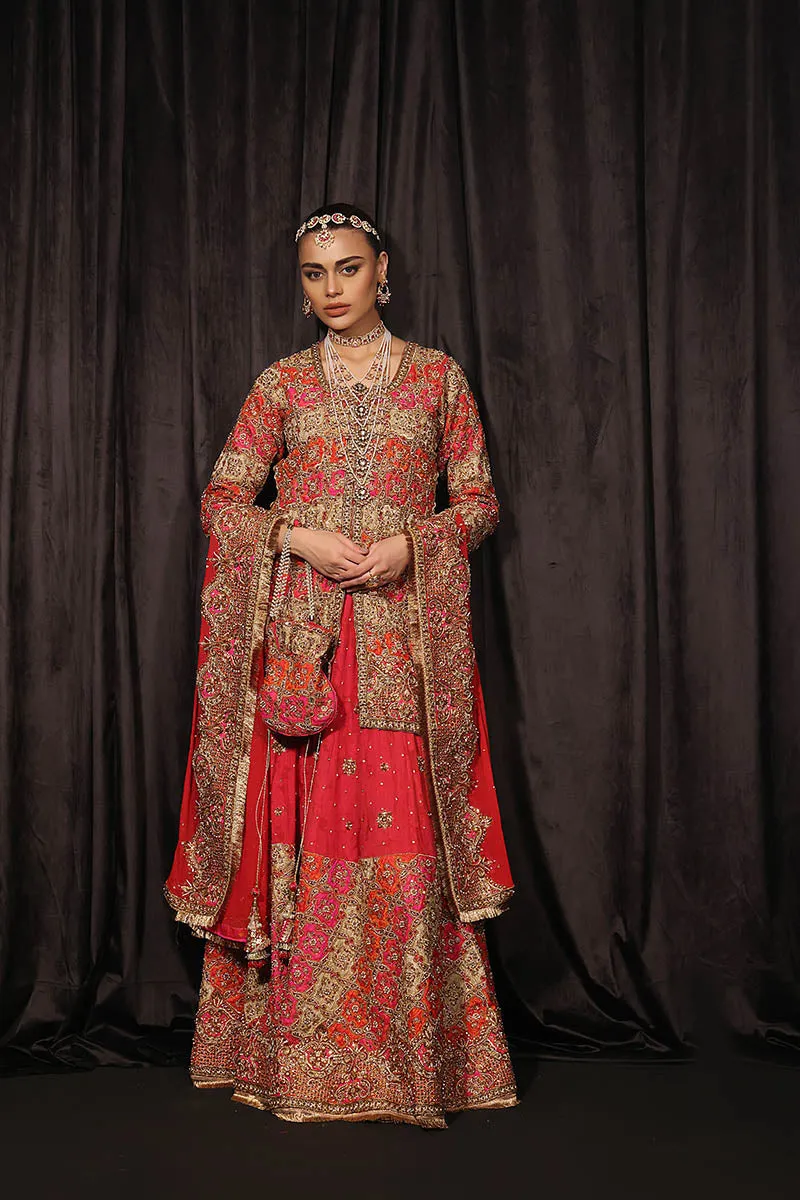 Pakistani Bridal Dress in Red Lehenga and Shirt Style