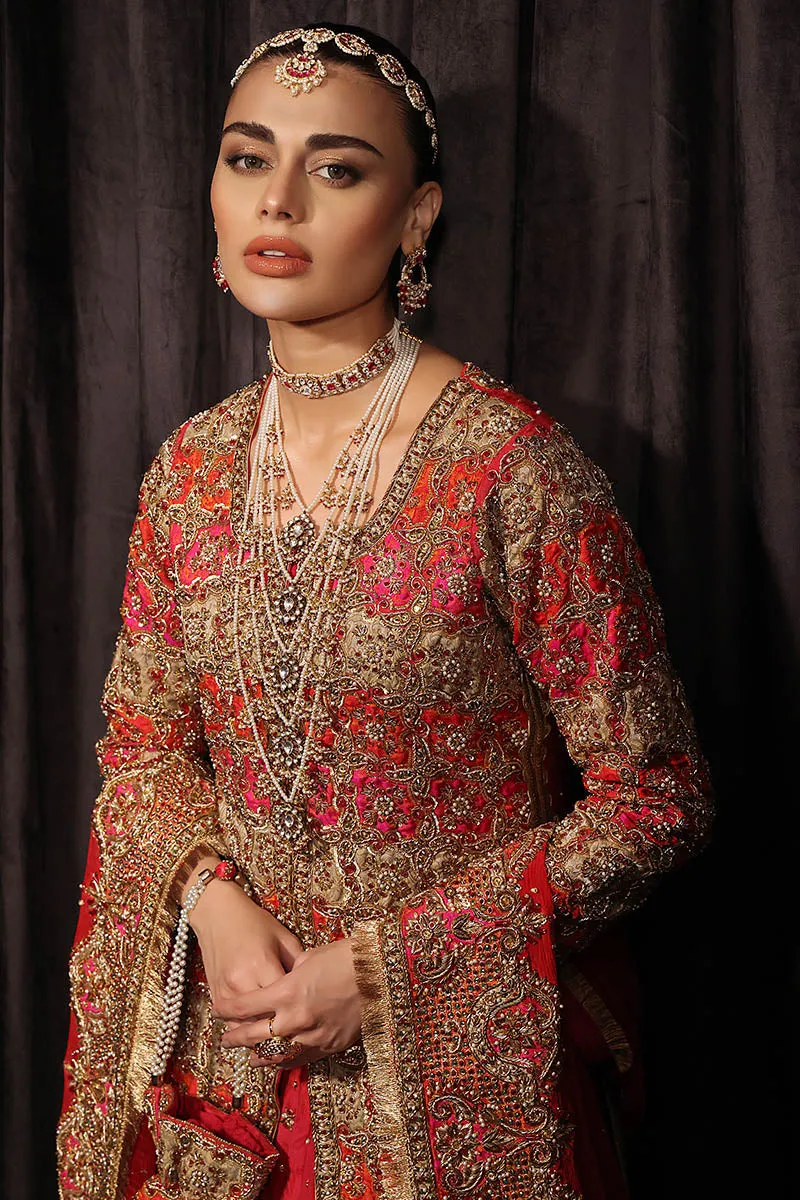 Pakistani Bridal Dress in Red Lehenga and Shirt Style