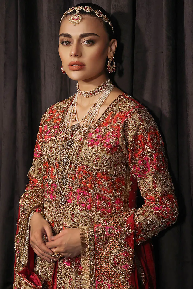 Pakistani Bridal Dress in Red Lehenga and Shirt Style
