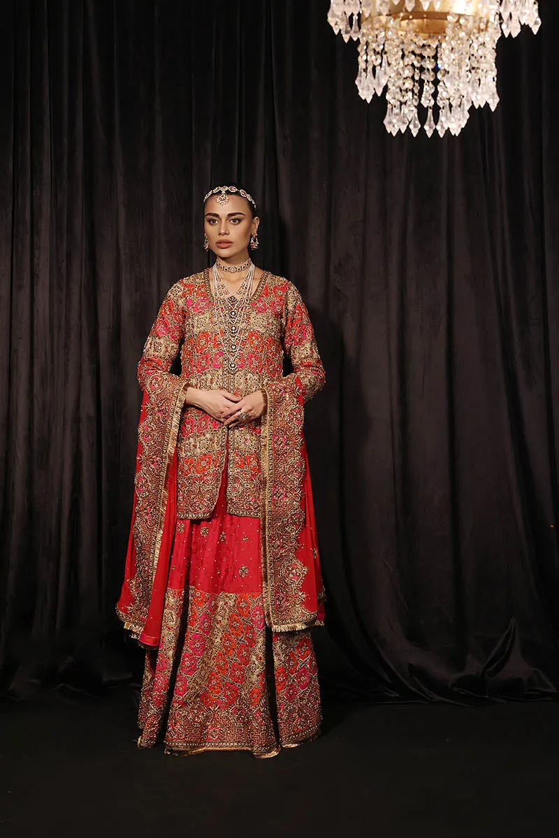 Pakistani Bridal Dress in Red Lehenga and Shirt Style
