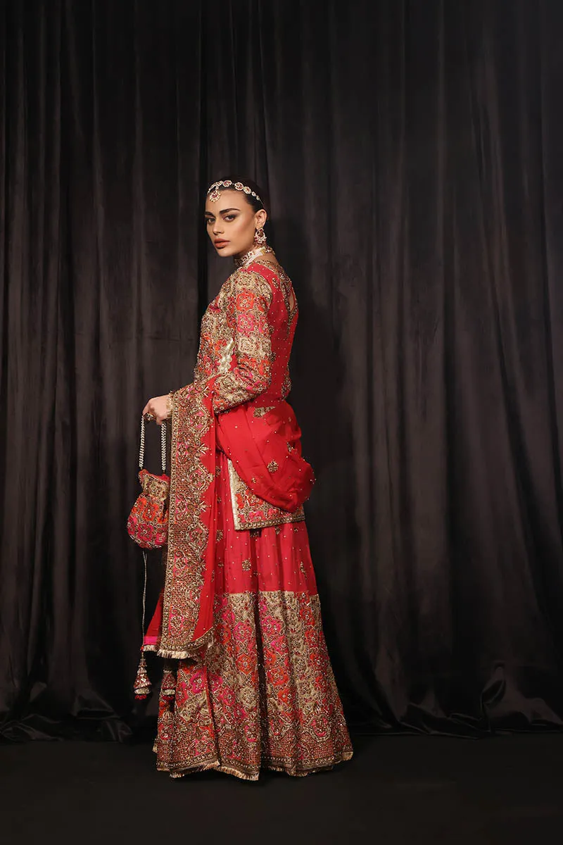 Pakistani Bridal Dress in Red Lehenga and Shirt Style