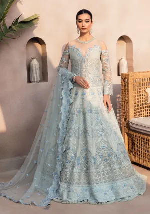 Pakistani Embroidered Ice Blue Pishwas with Dupatta Party Wear