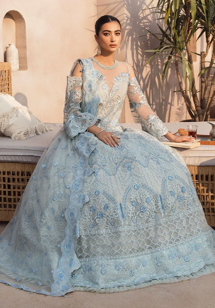 Pakistani Embroidered Ice Blue Pishwas with Dupatta Party Wear