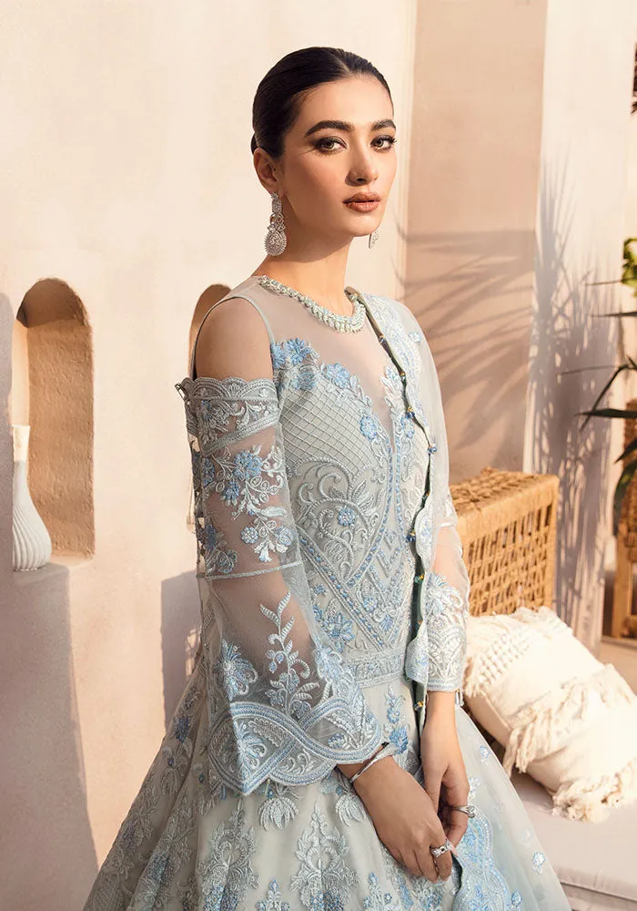 Pakistani Embroidered Ice Blue Pishwas with Dupatta Party Wear