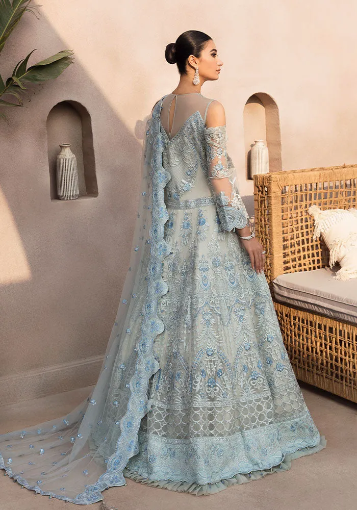 Pakistani Embroidered Ice Blue Pishwas with Dupatta Party Wear