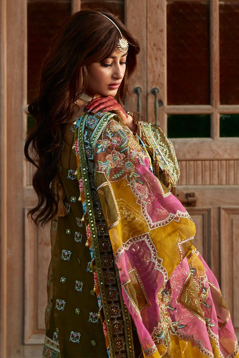 Pakistani Wedding Dress in Green Sharara Kameez Style