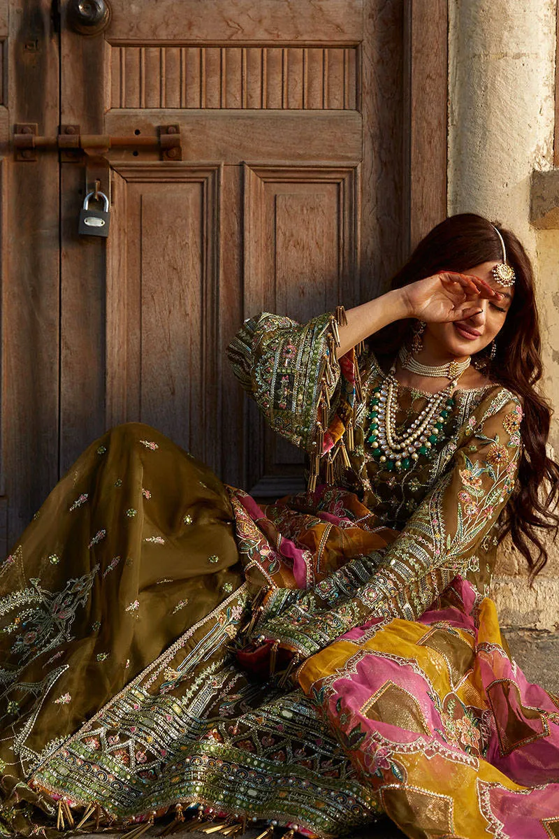 Pakistani Wedding Dress in Green Sharara Kameez Style