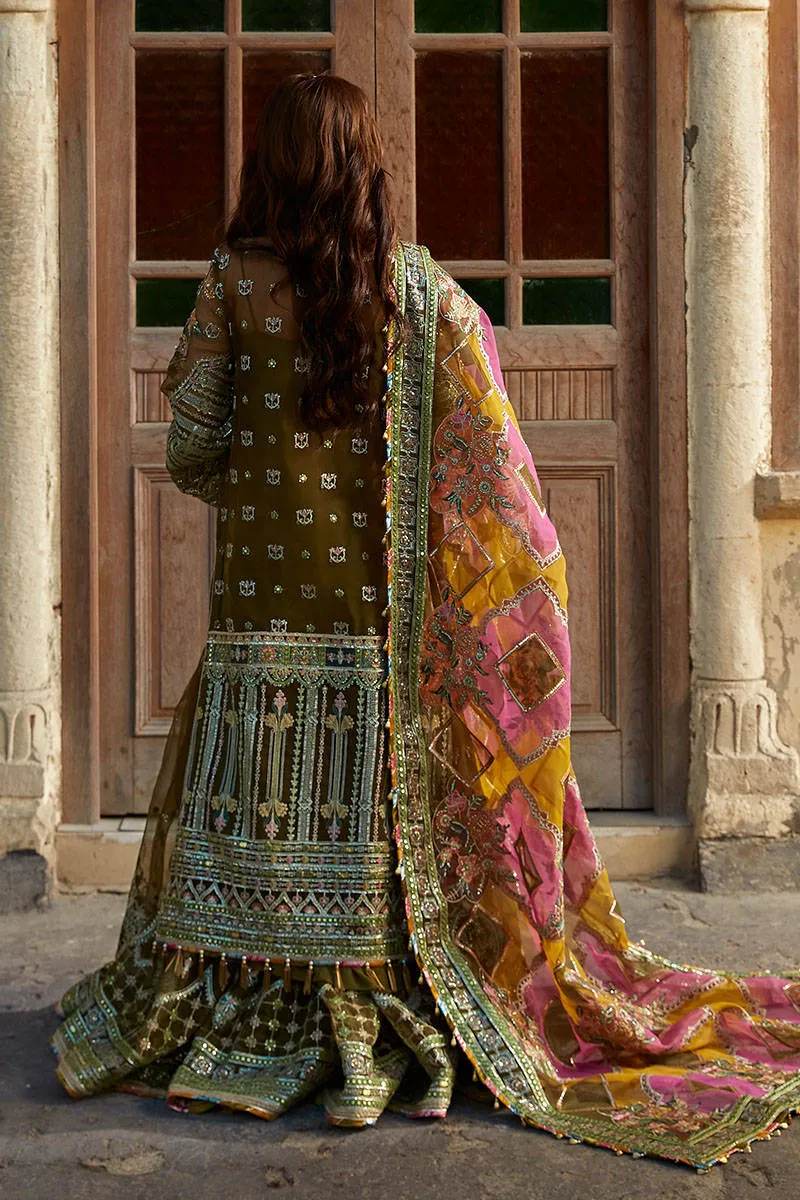Pakistani Wedding Dress in Green Sharara Kameez Style