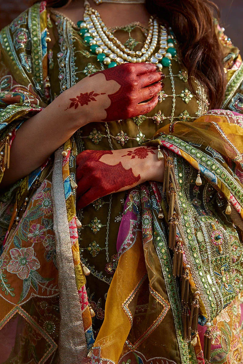 Pakistani Wedding Dress in Green Sharara Kameez Style