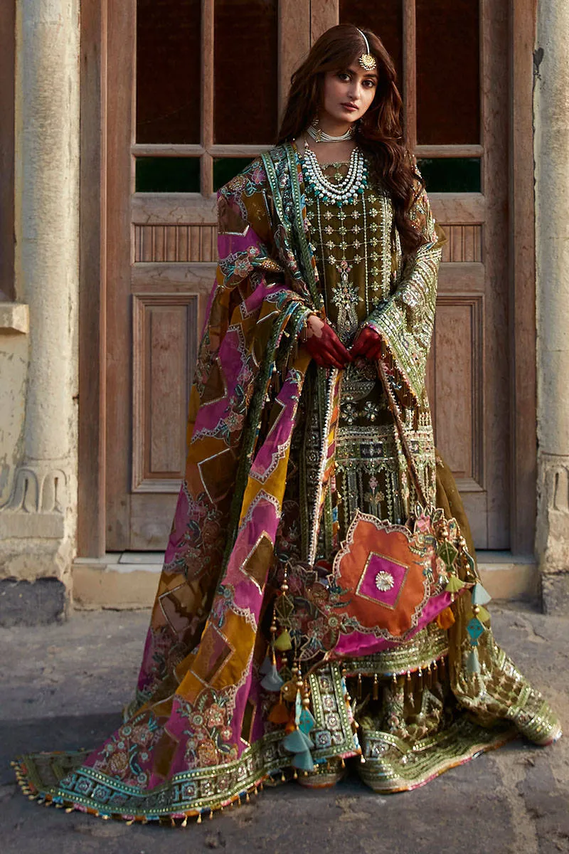 Pakistani Wedding Dress in Green Sharara Kameez Style