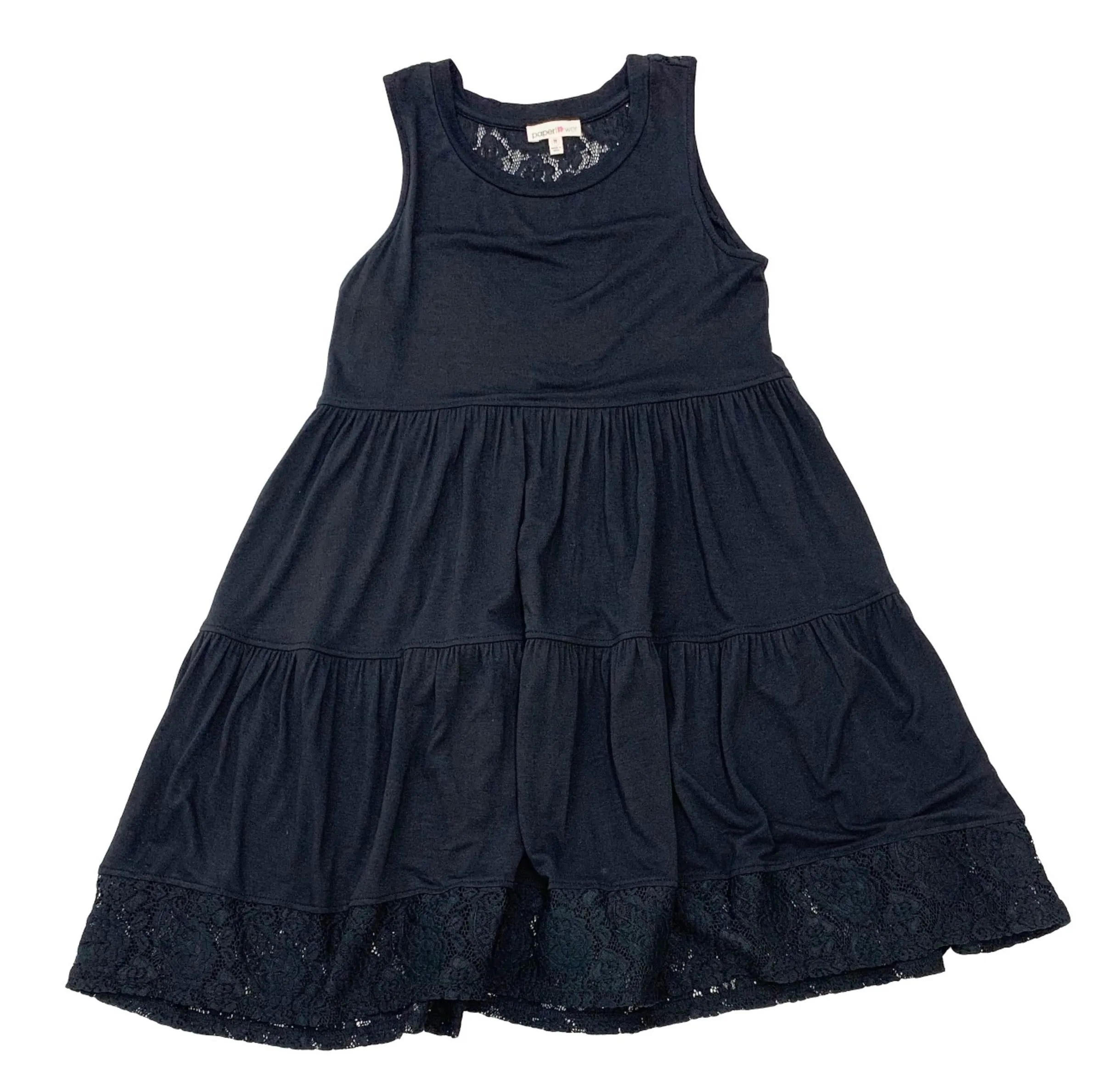 Paper Flower Crochet Back Black Dress