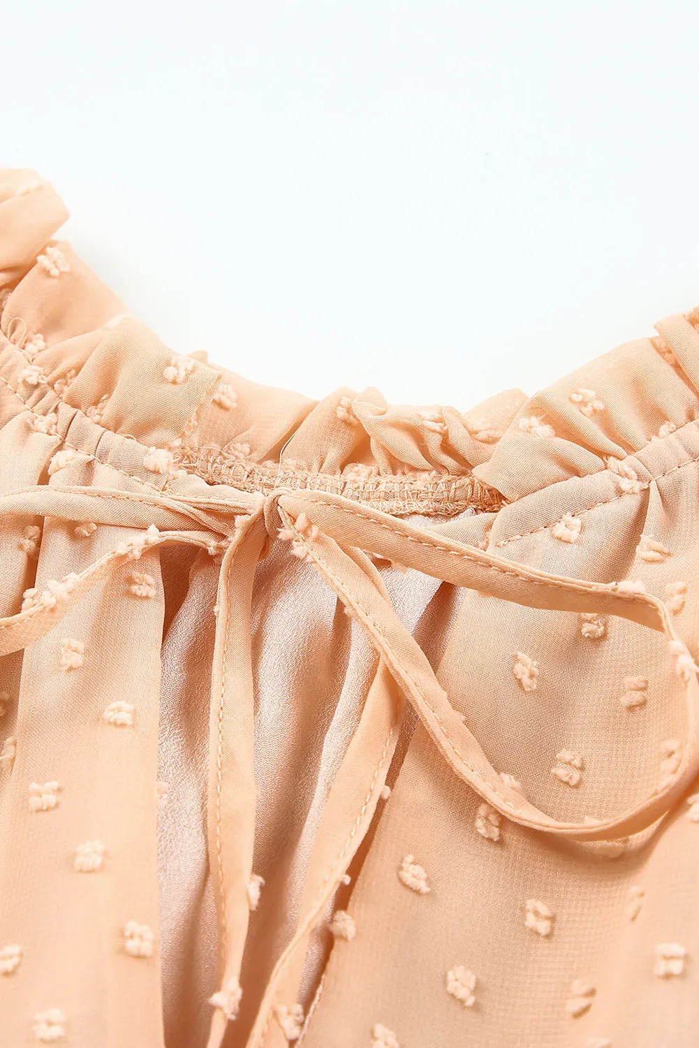 Pink Swiss Dot Bubble Sleeve Ruffle Mini Dress