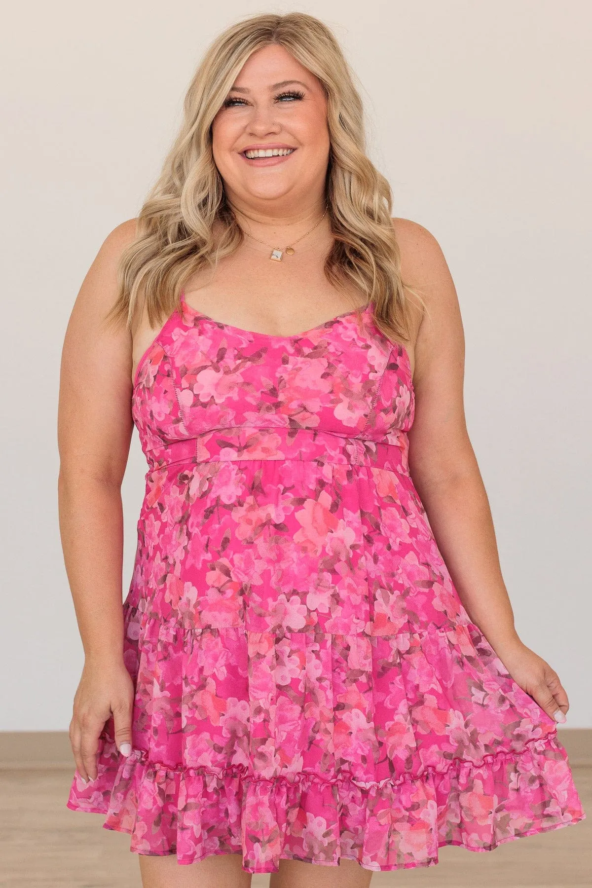 Plucking Petals Floral Dress- Fuchsia