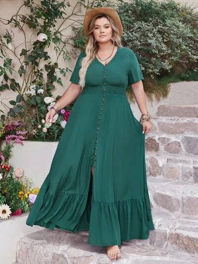Plus Size Button Detail  Maxi Dress