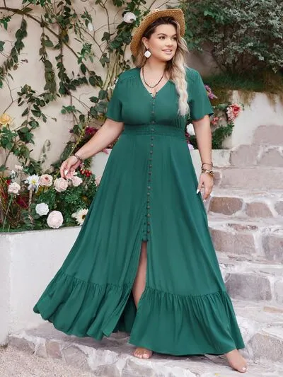 Plus Size Button Detail  Maxi Dress
