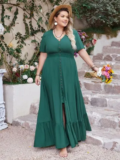Plus Size Button Detail  Maxi Dress