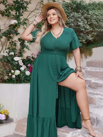 Plus Size Button Detail  Maxi Dress