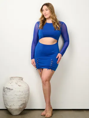 PLUS SIZE LONG SLEEVE FRONT CUT OUT BODYCON MINI DRESS
