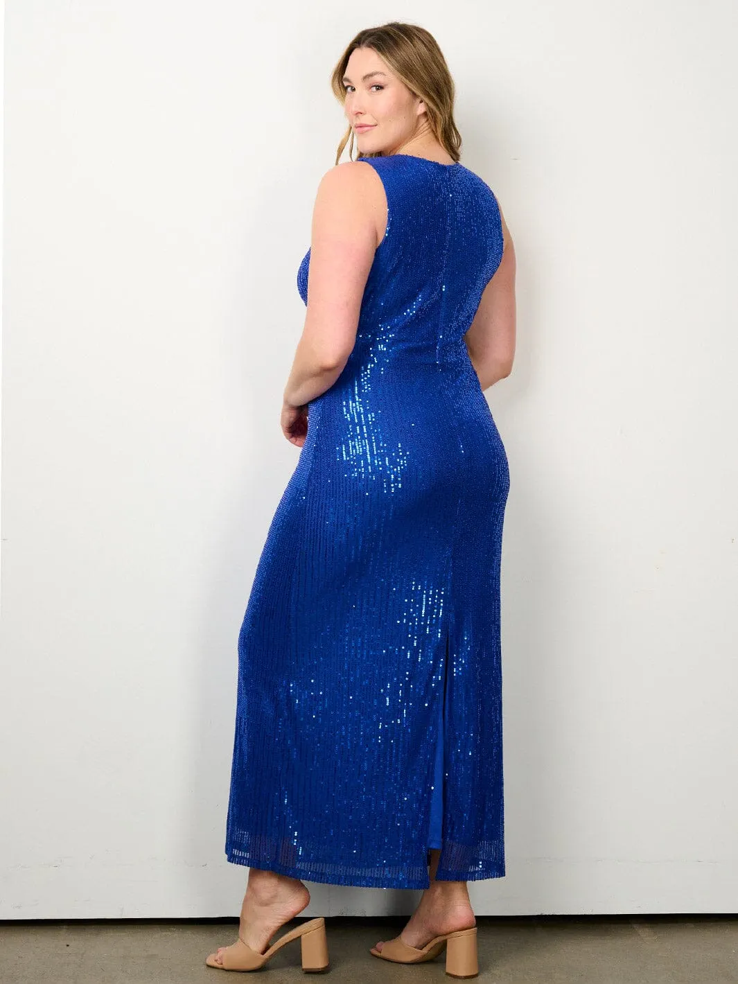 PLUS SIZE SLEEVELESS BODYCON SEQUINS MAXI DRESS