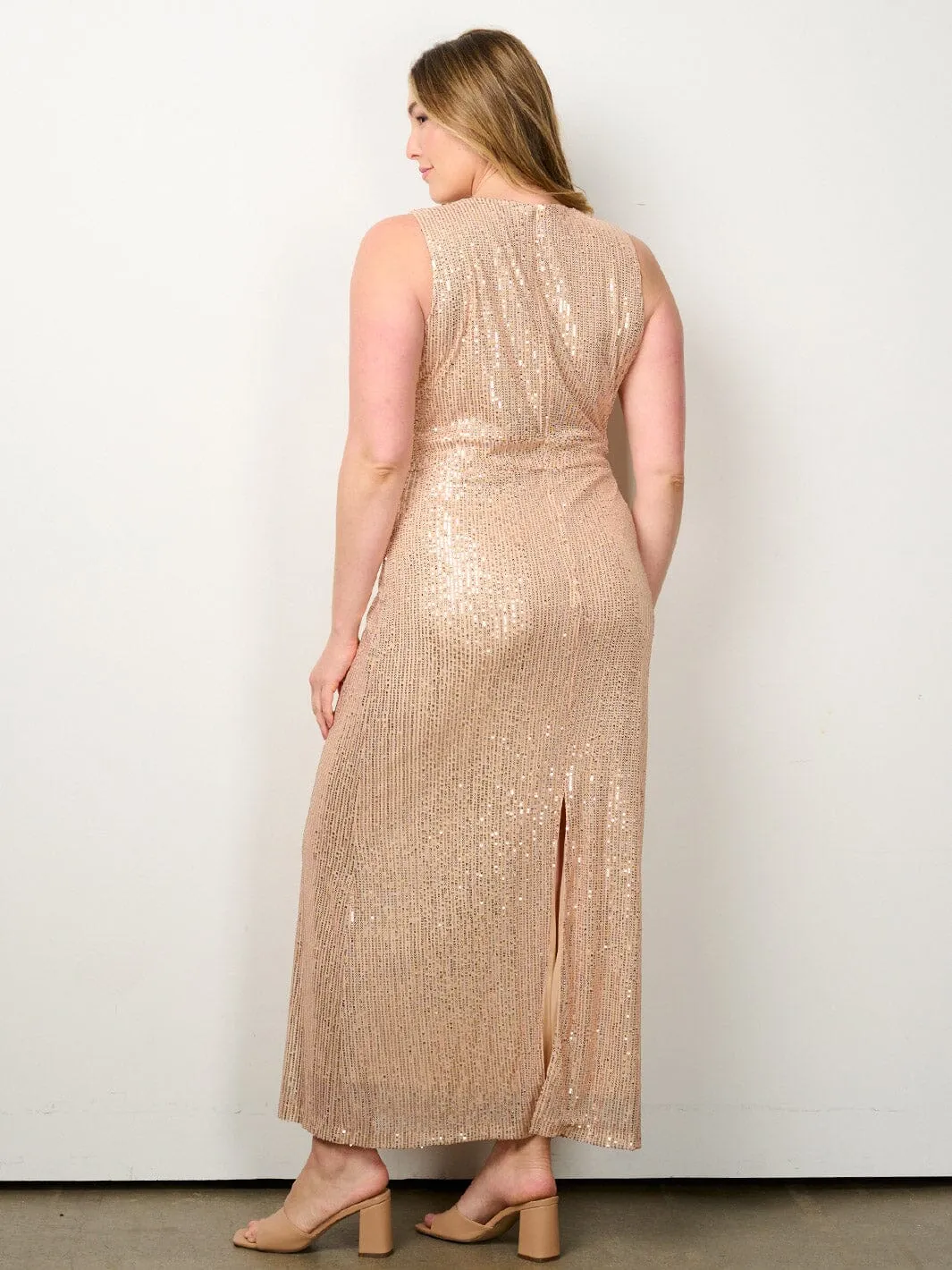 PLUS SIZE SLEEVELESS BODYCON SEQUINS MAXI DRESS