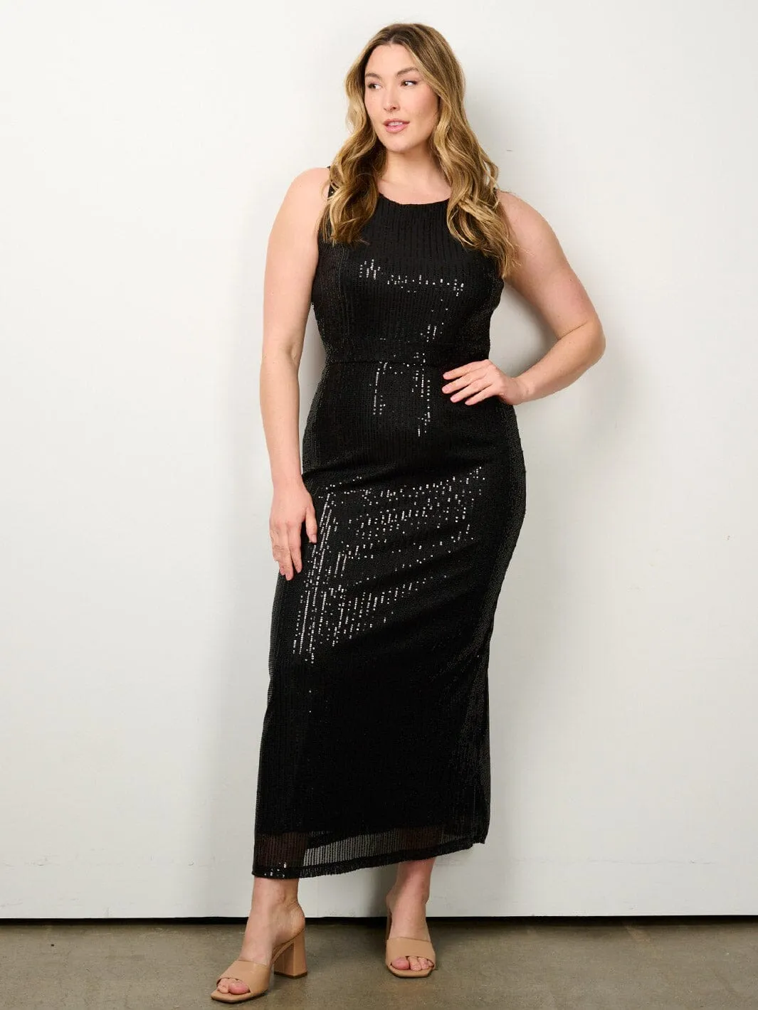 PLUS SIZE SLEEVELESS BODYCON SEQUINS MAXI DRESS