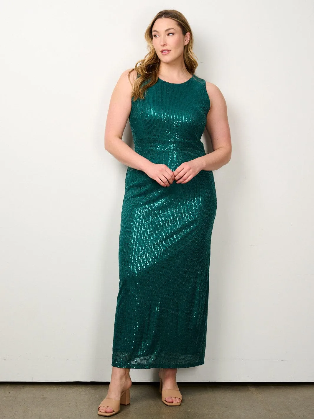 PLUS SIZE SLEEVELESS BODYCON SEQUINS MAXI DRESS