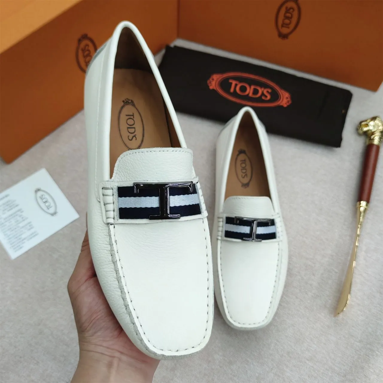 Premium Initial T Logo White  Loafers  For men