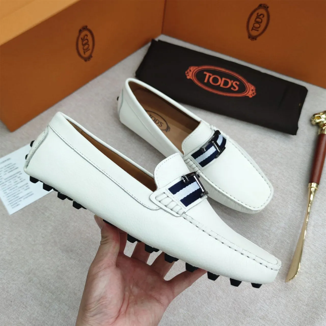 Premium Initial T Logo White  Loafers  For men