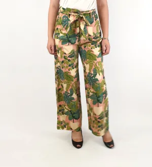 Princess Highway pink and green plant print wide leg pants size 6