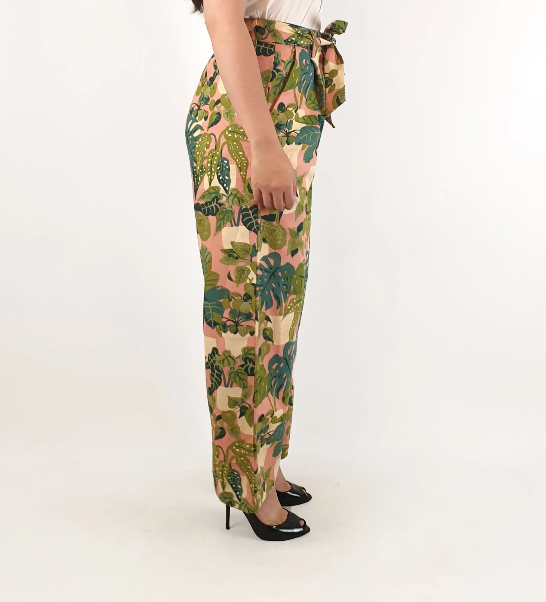 Princess Highway pink and green plant print wide leg pants size 6
