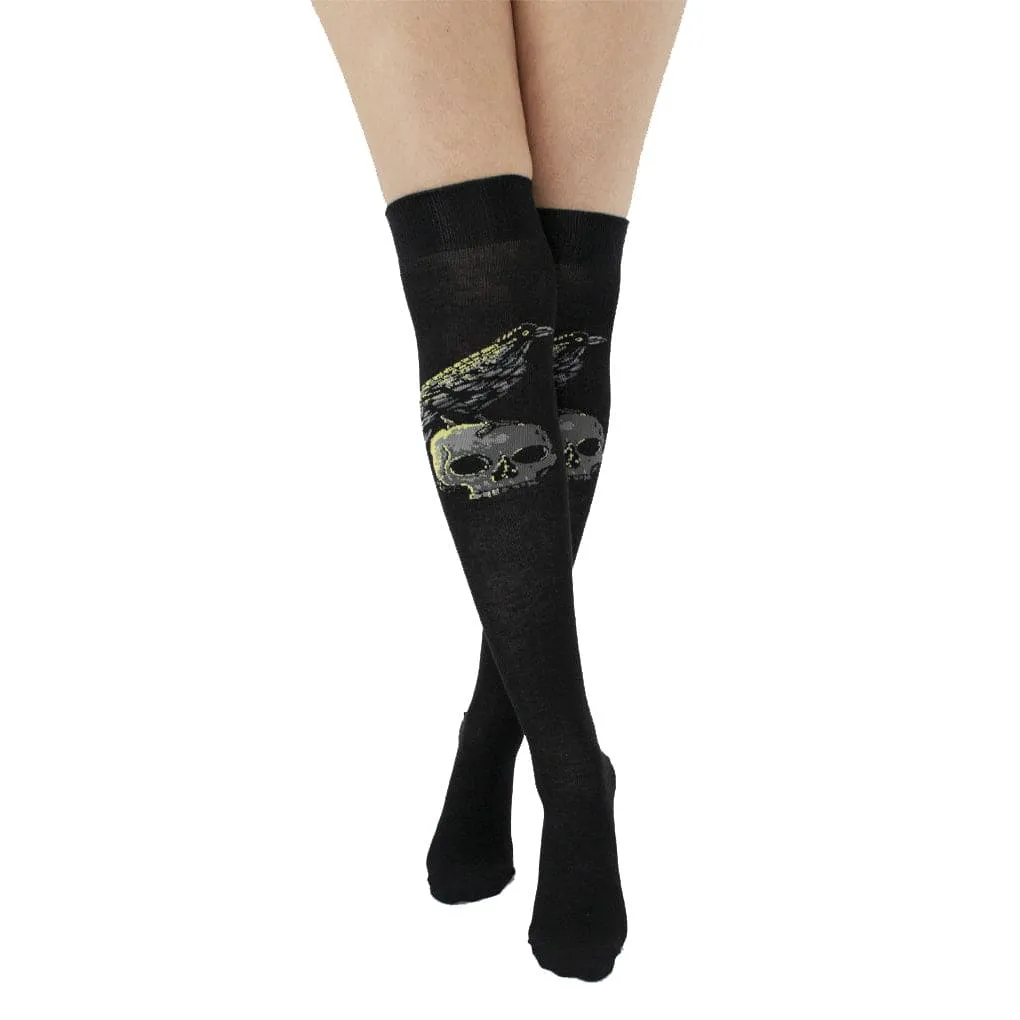 Raven Skull Over The Knee Sock