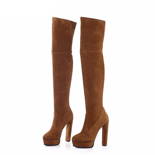 redwine genuine leather side lace-up thigh boots stiletto heels sexy autumn winter high booties