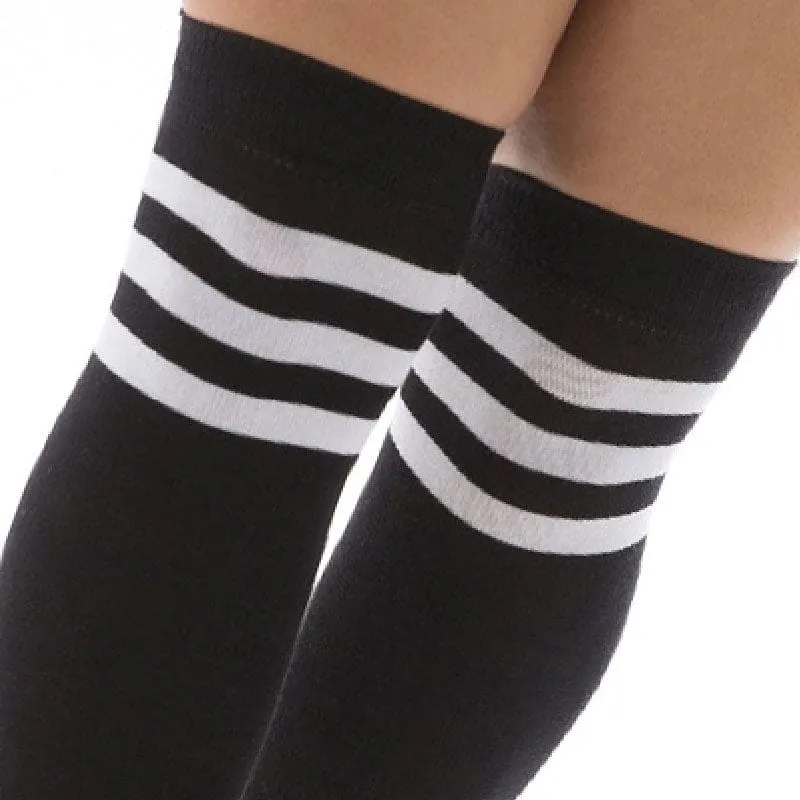 Referee Over The Knee Socks Black/White