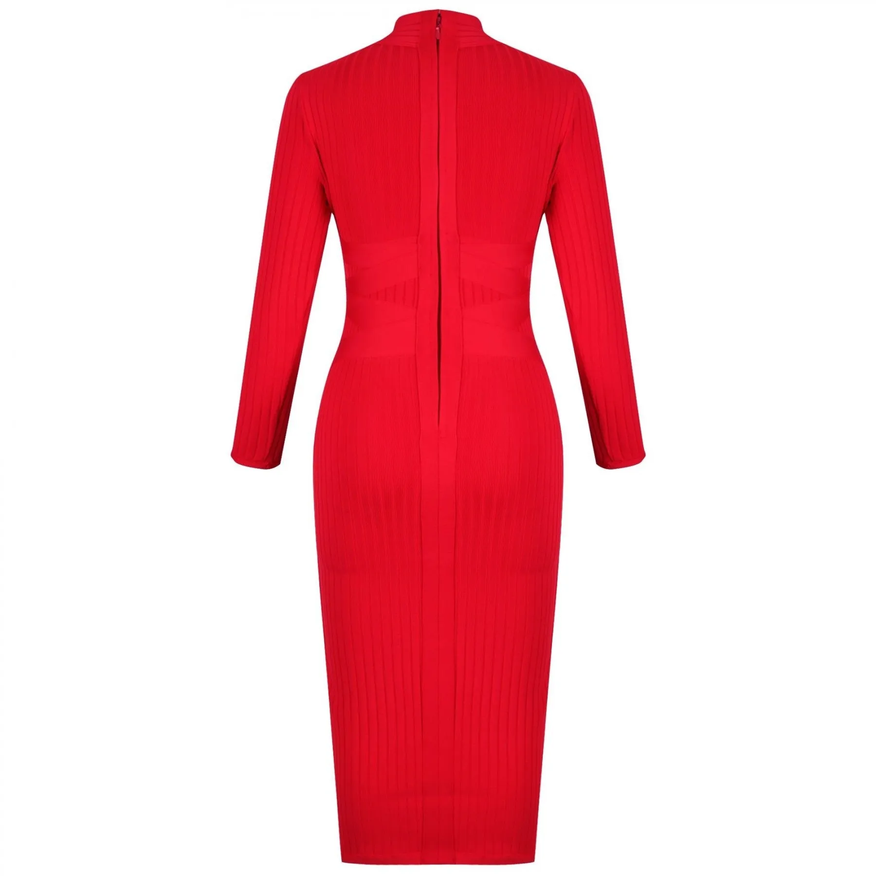 Round Neck Long Sleeve Striped Over Knee Bandage Dress PF1201