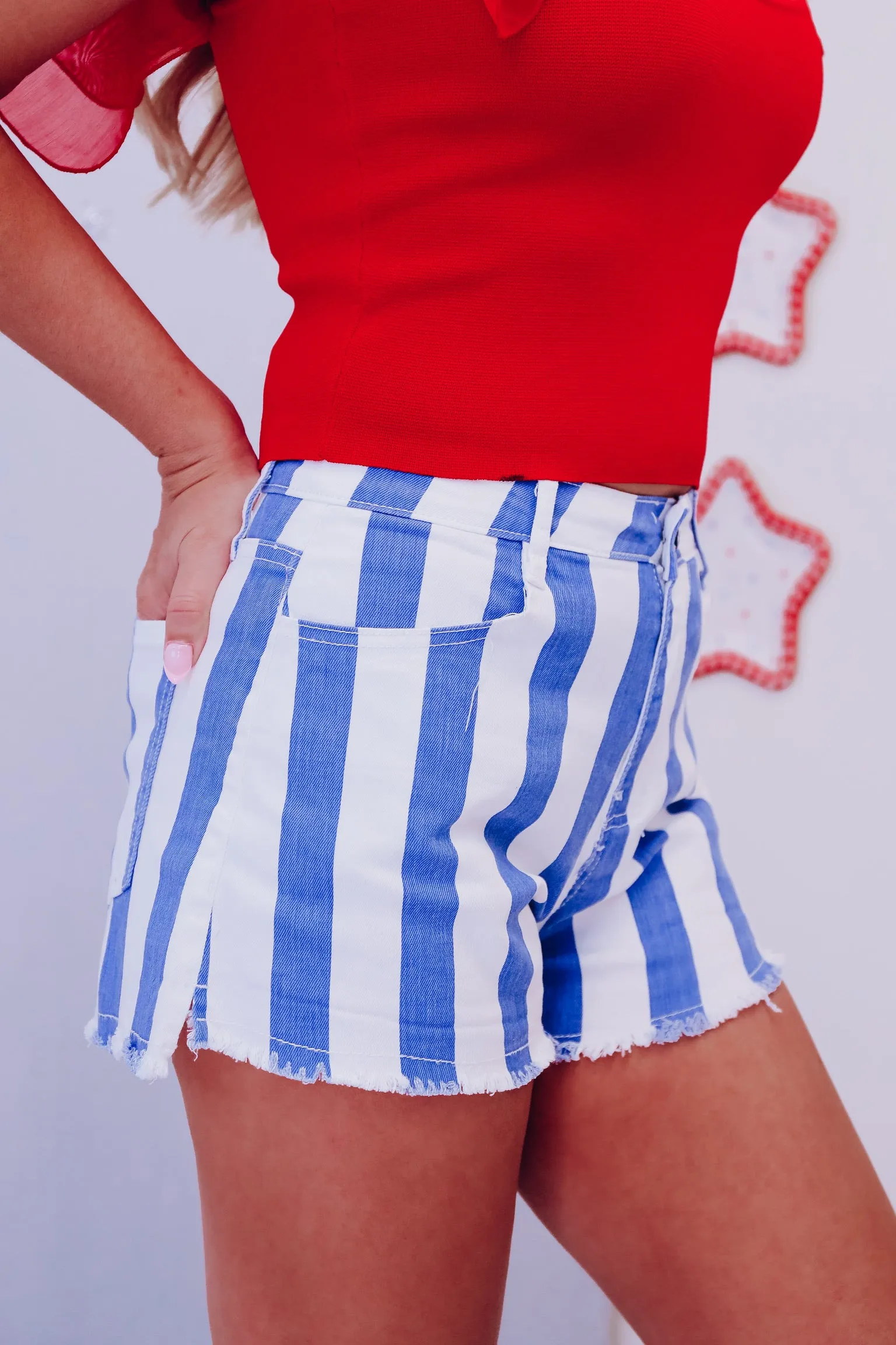 Royal Striped Denim Shorts - Blue