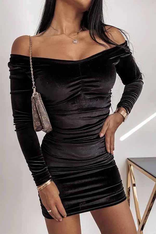 Ruched Bodycon Velour Dress