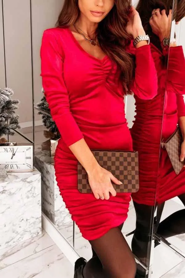 Ruched Bodycon Velour Dress