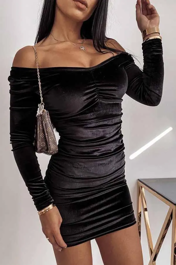 Ruched Bodycon Velour Dress