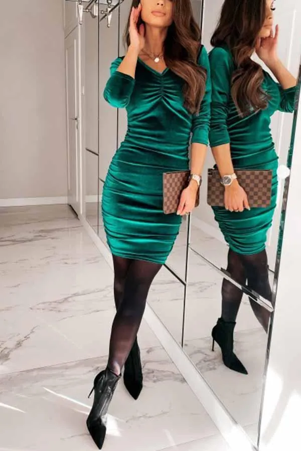 Ruched Bodycon Velour Dress