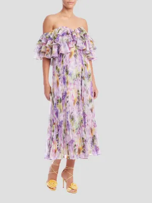 Ruffle Off Shoulder Dress in Lilac