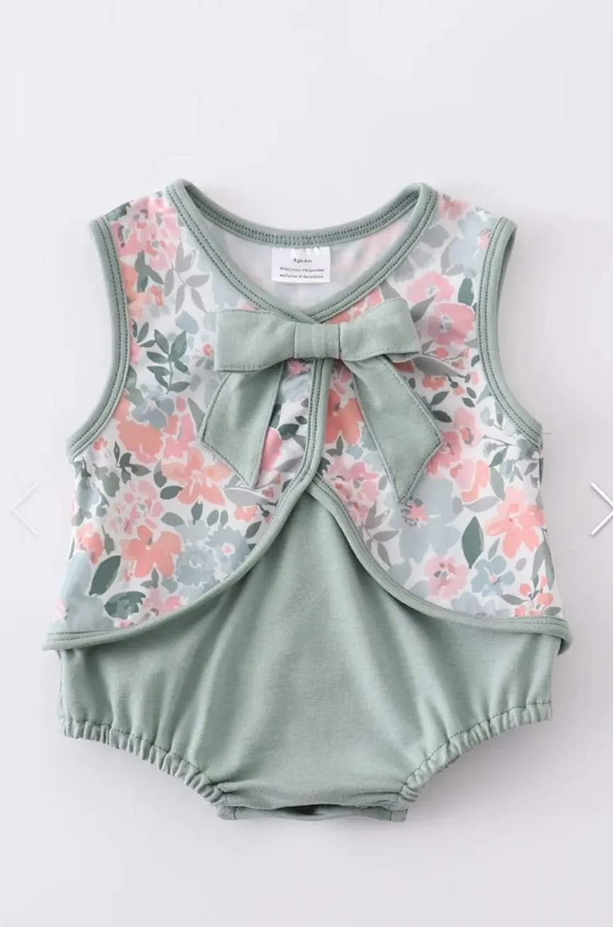 Sage Floral Crossed Infant Romper
