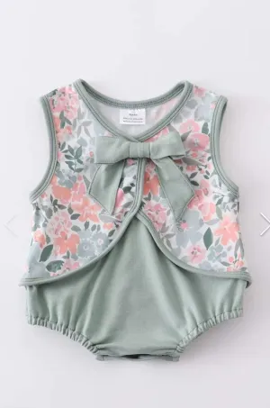 Sage Floral Crossed Infant Romper